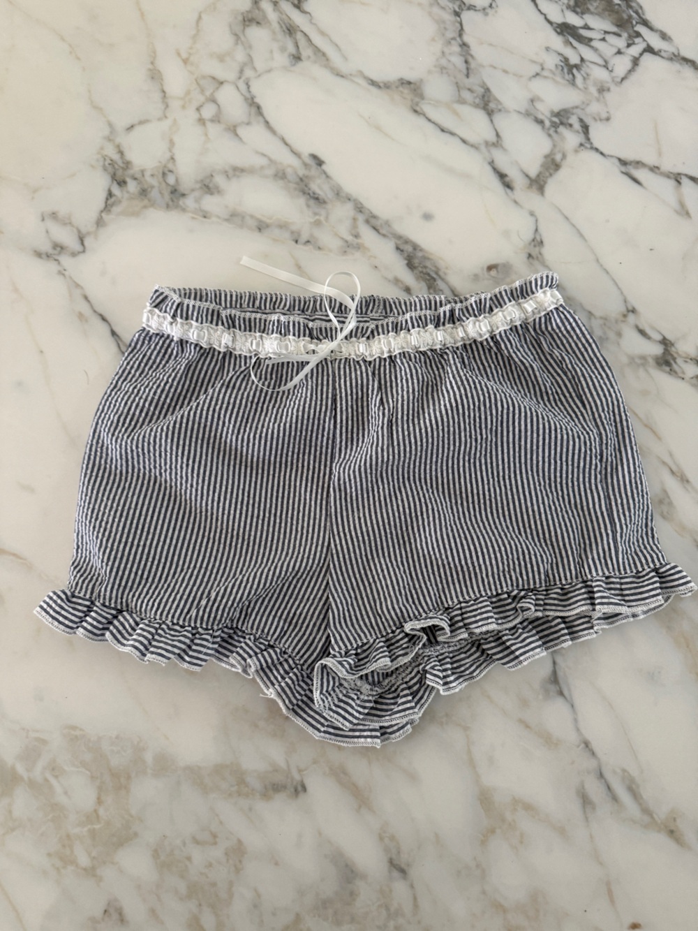 Full Tilt Navy and White Striped Ruffle Shorts